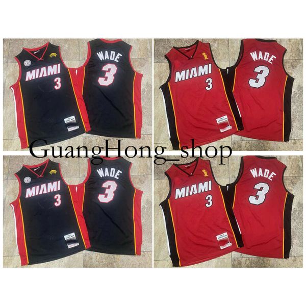 24S GH Dwyane Wade aquece camisa de basquete Miamis Mitch e Ness Throwback preto branco tamanho S-XXL