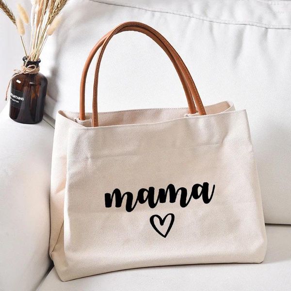 Bolsas de compras Mama Coração Mulheres Canvas Mã