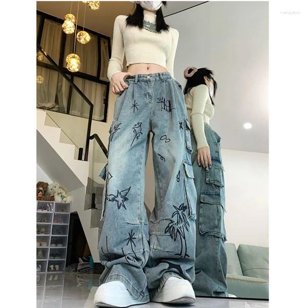 Jeans femminile streetwear donna larghi in giro in alto in jeans gamba dritta y2k pantaloni abiti da donna alla moda coreana
