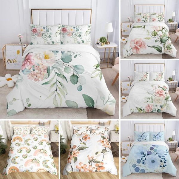 Bettwäsche -Sets rustikaler Blütenweiß -Set Mikrofaserbaumblätter Blumen Duvet Cover 3D -Druck -Quilt mit Kissenbezügen Raumdekoration