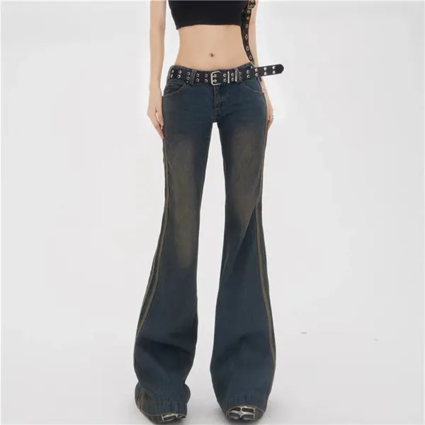 Jeans da donna American Vintage Streetwear Donna Casual Denim Pantaloni svasati Tinta unita Pantaloni larghi a vita bassa con fondo a campana con tasche