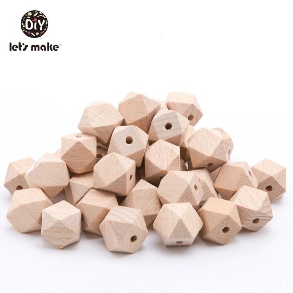 Colares Vamos fazer contas de madeira hexágono octogonais 14 mm de tamanho de bordo de faia de 100pcs mordotes de bebê bpa bpa grátis colar de bricolage