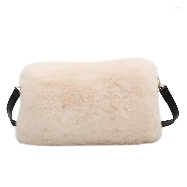 Omuz çantaları Yüksek kaliteli peluş crossbody kadınlar için kış moda lüks katı yumuşak pu deri bayanlar messenger çanta fermuar