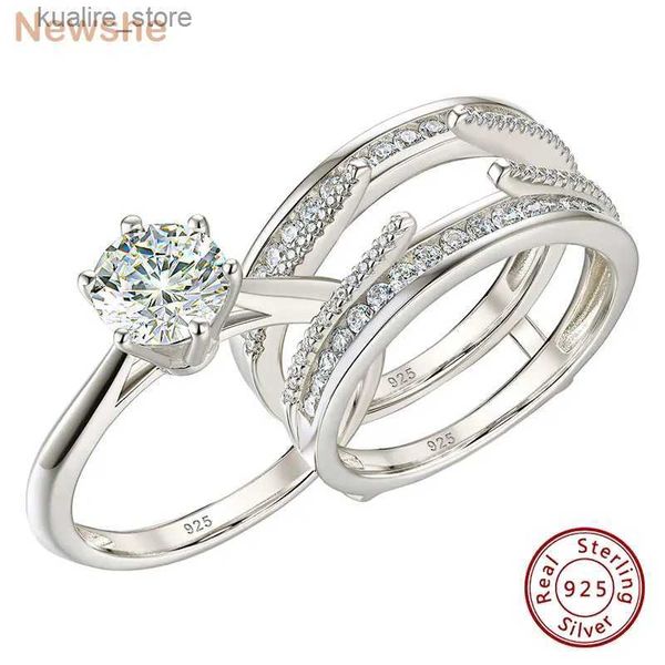 Rings de cluster Newshe 2 PCs Conjunto de anel de casamento 925 STERLING SLATER PERFEITO CUTO PERFEITO DE DIVERSÁRIO DE DIVERNAÇÃO PARA MULHERES JOENS DE LUMURO L240402