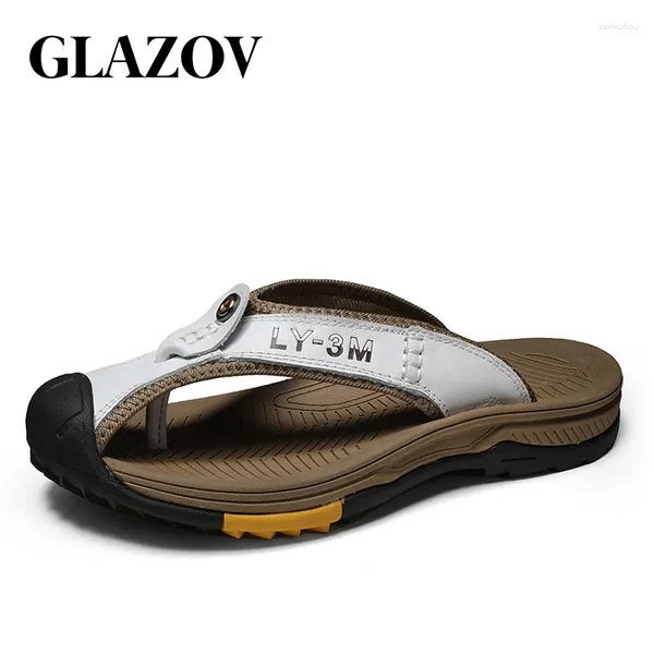 Slippers Summer Men Flip Flip Brand confortável Big Tamanho Big 46 Sandals Gene Leather Home para
