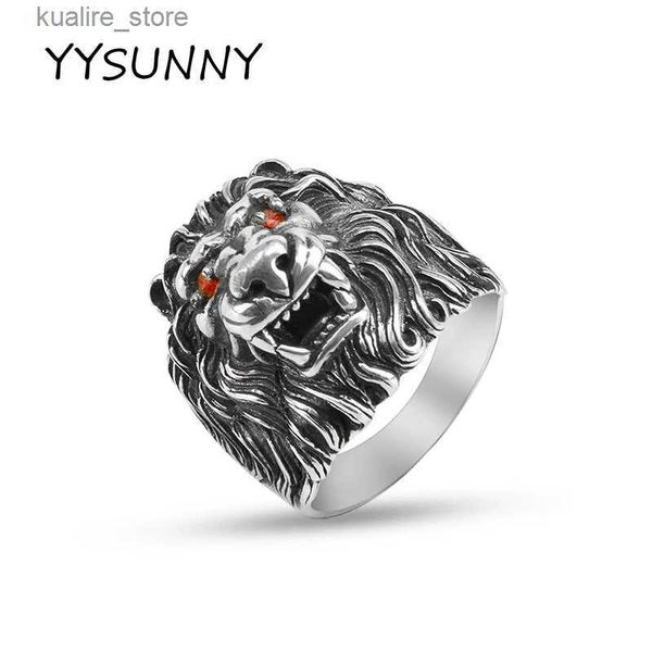 Ringos de cluster Yysunny 925 Sterling Silver Lion King Ring Garnet Motion Motorcycle Punk Hip Hop Ring For Men L240402