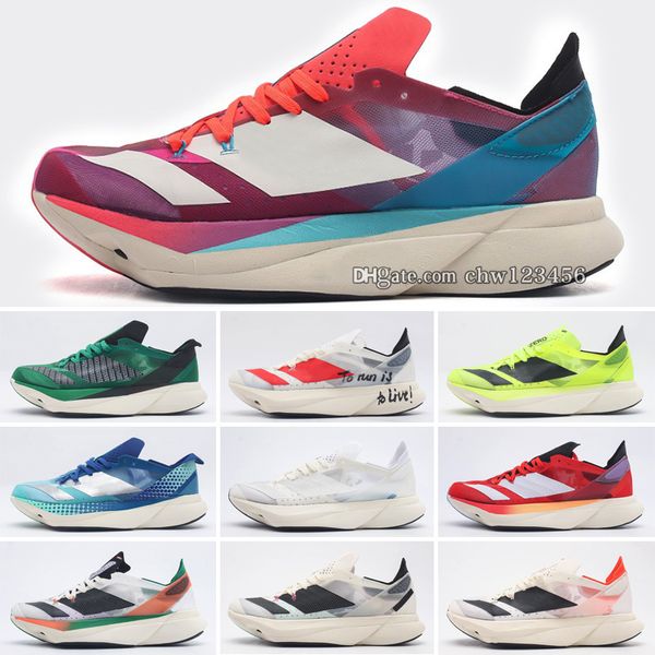 Sapatos de grife adizero adios pro 3 homens tênis de corrida tech índigo phash roxo cinza ultra core triplo preto branco solar amarelo azul metálico tênis de treinador casual