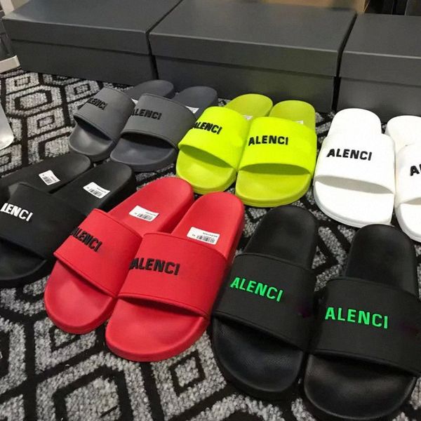 Designer Pool Slide Logo Schwarze weiße Gleitschuhe Hausschuhe Paris Herren Damen Blüte Gummi grau gelb rotes fluo grünes türkisblüten Blüten Drucken Sommernetz B B1XR#