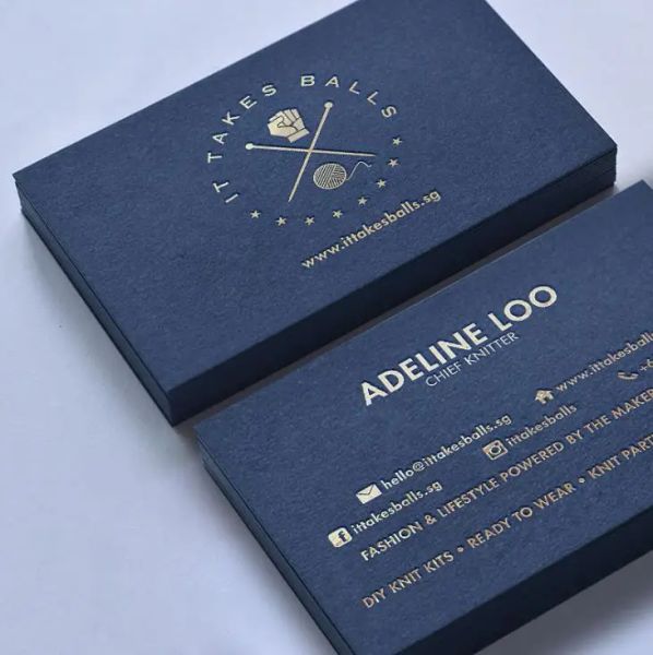 Carte 100 pezzi Luxury Gold Foil Dark Blue Business Design e Stamping QR Calling Cards con timone olografico