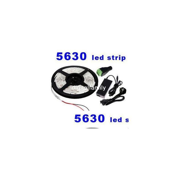 LED Şeritler Süper Parlak Strip Işık Esnek 5630 SMD 300 5M Sıcak Beyaz Serin 12V Su geçirmez Yatak Odası/Yaşam için 6A Güç Kaynağı Ekle D DHI3B