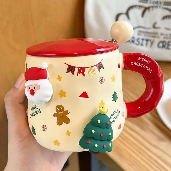 Canecas 400ml Cerâmica Caneca de Natal Cartoon Santa Cup Café Presente com tampa Home Kitchen Drinkware Xmas