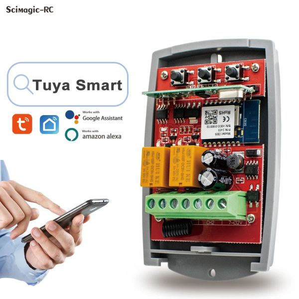 Universal 433MHz Garage Door Receiver 2CH WiFi Switch RF Smart Module Work com Tuya App Alexa 433.92MHz Controle remoto