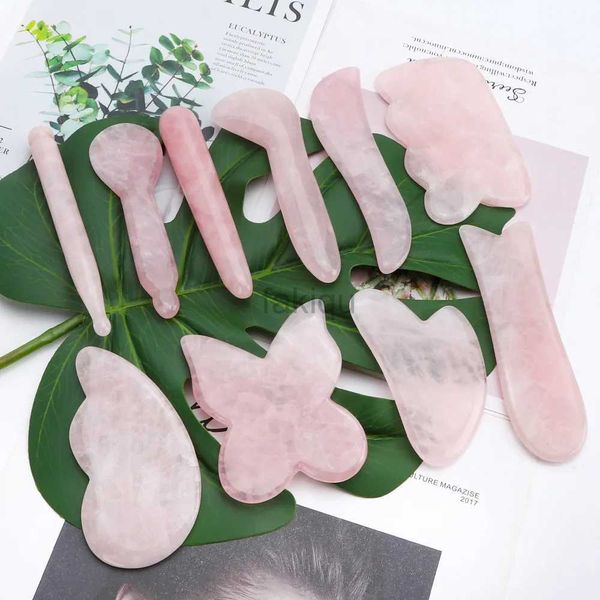 Massage Stones Rocce Rose Quartz Jade Guasha Board Strumenti di raschietto di pietra naturale per il viso Terapia della pressione del corpo Terapia facciale Strumento per la cura della pelle 240403