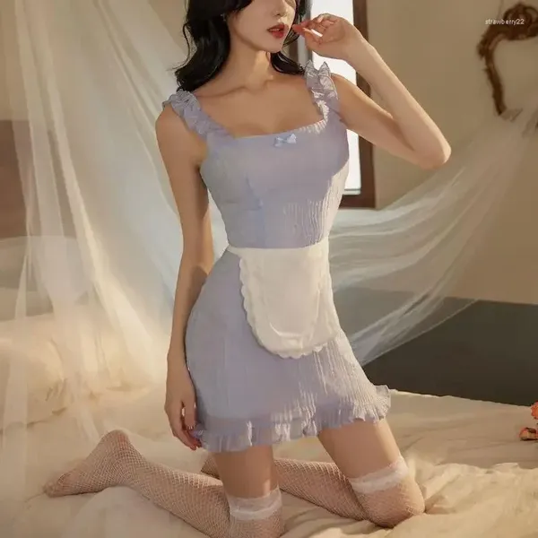 Bras conjuntos japonês empregada roupa lingerie cosplay traje babydoll sexi lenceria erótico bonito servo roleplay bodysuit vestido de avental francês