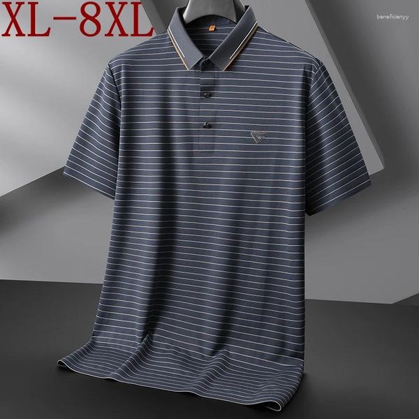 Herren Polos 8XL 7XL 6XL 2024 Sommer High End Luxus Gestreiften Poloshirt Männer Tops Eis Seide Atmungsaktive Herren Shirts Casual Camisa Masculina