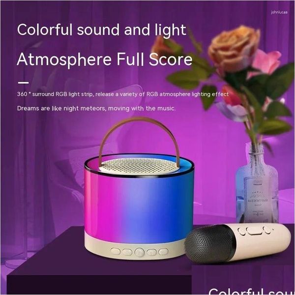 Microfoni K52 Wireless Portable Bluetooth Stopaker Mtifunction con 1-2 Microfono RGB Music Player Karaoke Hine per Child Home Drop Dh3Qf