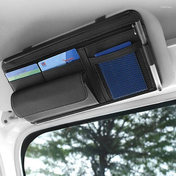 Автомобильный органайзер 5 в 1, солнцезащитный козырек, зажим для солнцезащитного козырька, кожаный ящик для хранения ручек, карточек, билетов, сумка для солнцезащитных очков, аксессуары