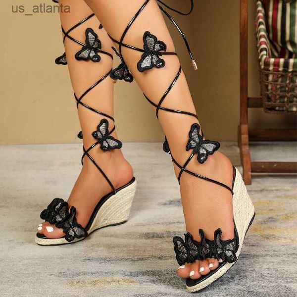 Платье обуви новая модная бабочка-узлы лодыжка поперечной ремешки на платформу сандалии женские женские высокие высокие каблуки