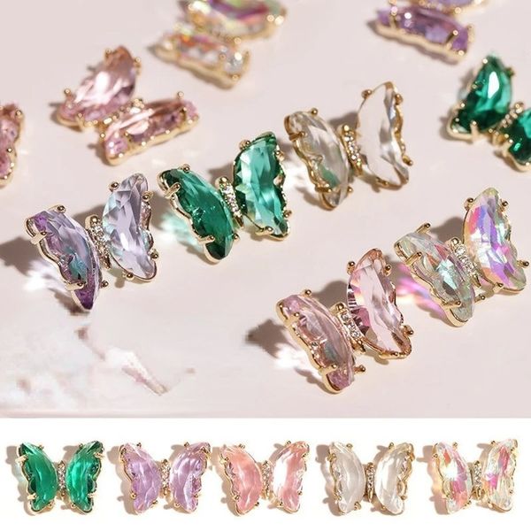 NEU 2024 2PCS Kristall Schmetterling Legierung Nägelkunst Dekorationen Aurora Holographische 3D -Schmetterlinge Strauchsteine Schmuck DIY Maniküre Accessorie