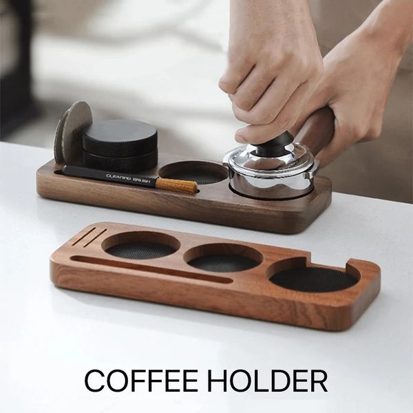 Kaffee Tamper Matte Station Ständer Siebträger Halter Unterstützung Basis Rack Walnuss Holz Für 51 MM 54 MM 58 MM Espresso zubehör Barista 240327