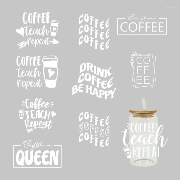 Fensteraufkleber UV DTF Kaffee Transfer Happy Saft Printed Sticker für die 16oz Libbey -Brille Wraps Flaschen Tasse D634