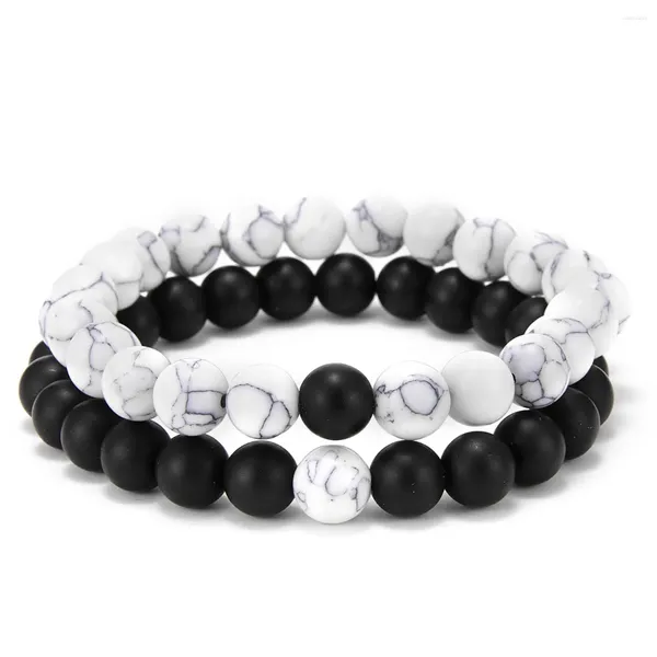 Strand 2 pezzi/set di due distanza coppia bianco nero bianco natura naturale pietra tigre tigre con perline braccialette yoga per uomini donne doni di gioielli in corda elastica