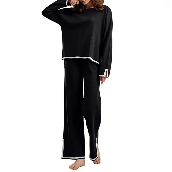 Calças de duas peças femininas IMCUTE 2 roupas femininas tricotadas co -conjuntos de loungewear para mulheres malha de malha