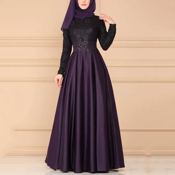 Vestidos casuais elegantes renda vintage de retalhos abayas vestido muçulmano para mulheres luxo e requintada festa noturna na cintura alta feminina formal