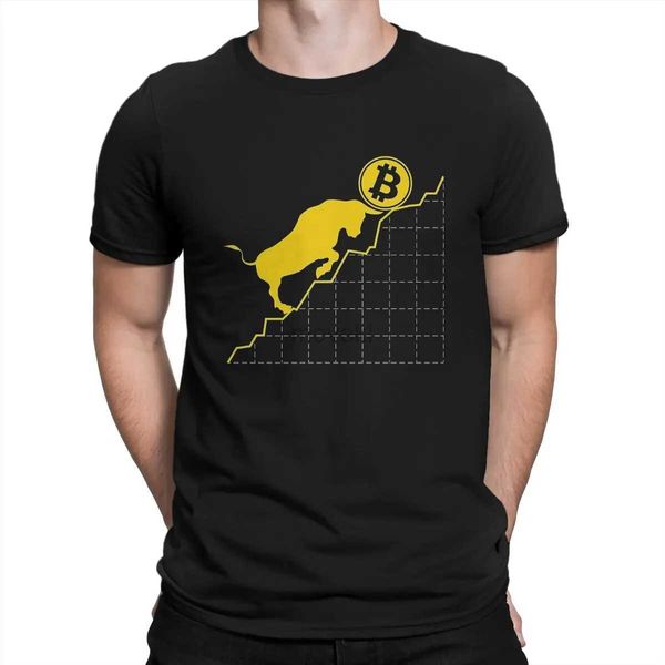 Camisetas masculinas Bull exclusivo e as camisetas de moeda criptográfica do símbolo Bitcoin para homens Crew pescoço 100% algodão T