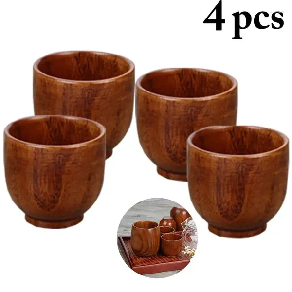 Copos Pires 4 Pcs Conjunto de Copo de Madeira Anti-séptico Simples Leve Estilo Japonês Água Chá Caneca de Vinho Utensílios Beber para Bar Home