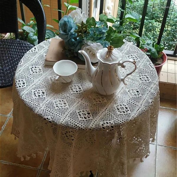 Toalha de mesa redonda de cor sólida de cor sólida feita à mão de madrugada de mesa de comprimido capa de piano de tea festa
