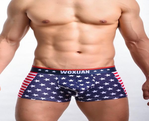 Vendita Uomini Sexy USA Flag Boxer Stripe Boxer traspirante Star Sospensorio Bermuda Masculina De Marca Sexy Ondergoed FX10122309728