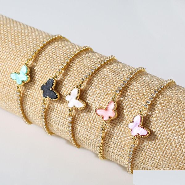 Charm Bracelets Tierfaltermodet Design Kristall Strass Tennis Kette Armreifen für Frauen Gold plattiert Kupferarmband Christus DH9ZR