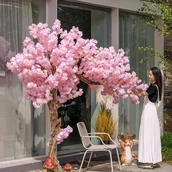 Flores decorativas Blossom de pêssego rosa Árvore de desejos para casamentos - Cerejeiras artificiais De decoração de casa com sotaque com flores realistas