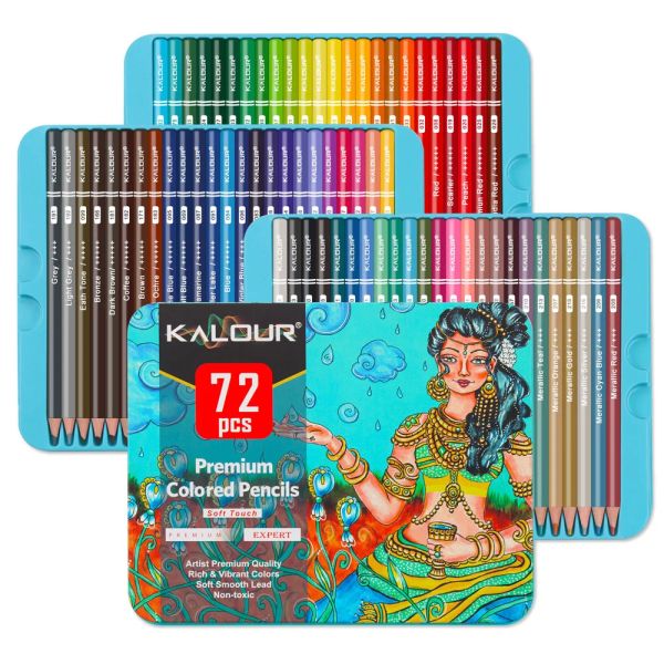 Lápis Kalour 72 Lápis de cor de óleo profissional, lápis de artista para livros de colorir Artista premium Soft Lead para desenho de desenho