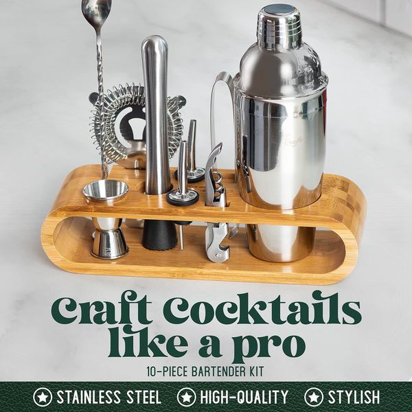 Mixology Barkeeper Kit 10-teiliges Barwerkzeugset mit Bambusstand Home Bartending Kit und Martini Cocktail Shaker Set für Küche