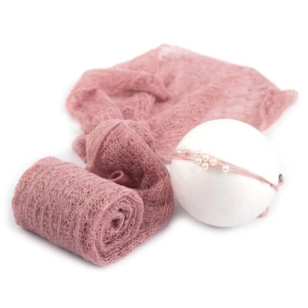 Fotografia a un set fotografico Prop 150x40 cm Soft Eletchy Knit Mohair Wrap Baschetta perle perle per la testa per il neonato Accessori fotografici per bambini