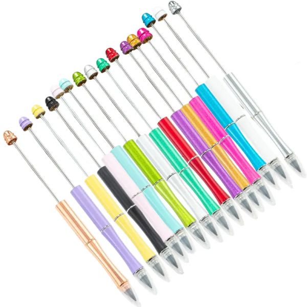 Kalemler 16pcs diy boncuk kalem boncuklu renkli metal kalem yok çocuklar için kalıcı kalem yok