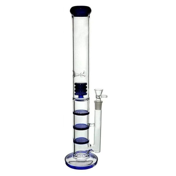 16,3 polegadas de bong de vidro azul de 16,3 polegadas Honeycomb Percolator Water Pipe Fuming Bowl