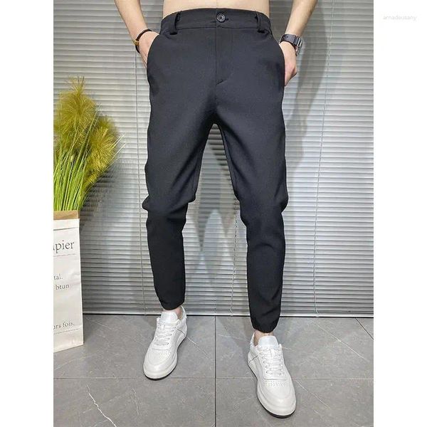 Calça masculina Business Fall Spring Fashion Moda longa Terno formal Elastic reto Casual Casual Algodão mais grande tamanho A137