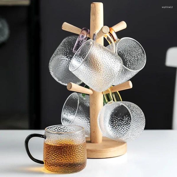 Copos de vinho criativo vidro martelado com alça casa beber copo chá leite café resistente a altas temperaturas