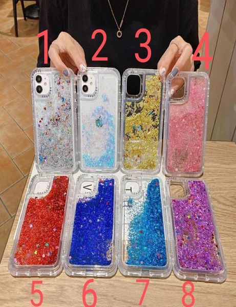 Hızlı Kum Kılıfları Şeffaf Bling Kapak Kalp 3in1 İPhone13 için 20 TPU PC Çerçevesi 12 Promax 11 11Promax X XR XSMAX SE 8 7 6 8P SHS9044260