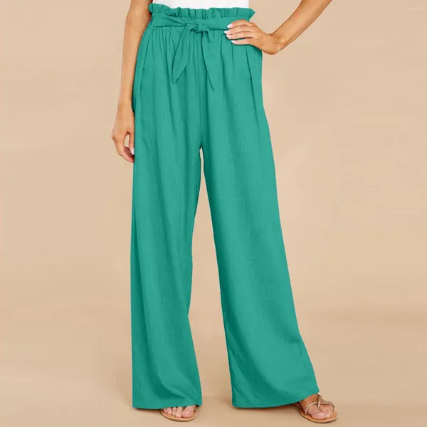 Pantaloni da donna per donne abiti estivi casual eleganti abiti larghi elastici elastica bendaggio decorato dritti lunghi pantaloni lunghi