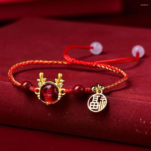 Link Bracelets feitos à mão Zodiac Dragon Fretuna Tecida Bracelete de Animal em forma de corda ajustável Border Amuleto