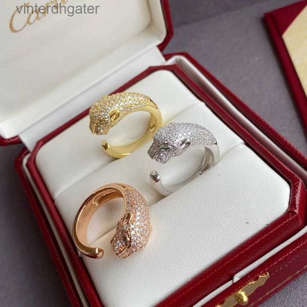 TOP QUALIDADE 1TO1 ORIGINAL MULHERES Designer personalizado e dominador Male Leopard Head Branch Gold Inclado Zircão Original Designer Onel Ring Ring