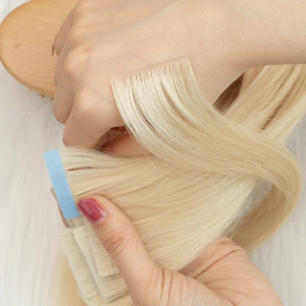 Erweiterungen #60 Platinblond unsichtbares Klebeband in Erweiterungen menschliches Haarspritzband in Haarverlängerungen PU -Schussklebeband auf den Haaren 10pcs/Pack