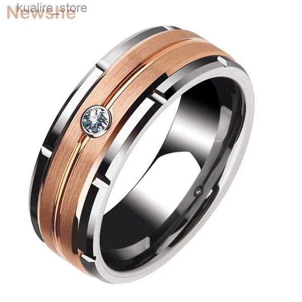 Cluster Rings Newshe Mens Charm Frand Band 8 мм вольфрамовые карбиды кольца для мужчин коричневый цвет белый циркон украшения TRX051 Размер 8-13 L240402