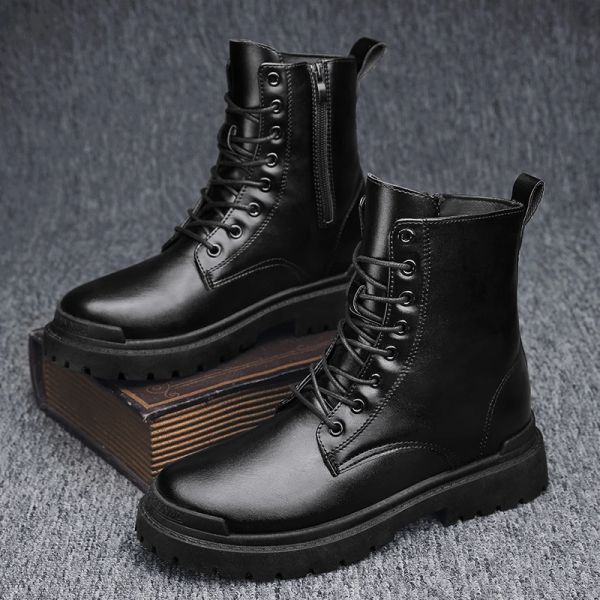 Terlik trend erkekler botlar siyah spor ayakkabılar açık moda yüksek topun toptan punk ayakkabıları erkekler için gündelik deri sokak tarzı ayak bileği botları erkekler