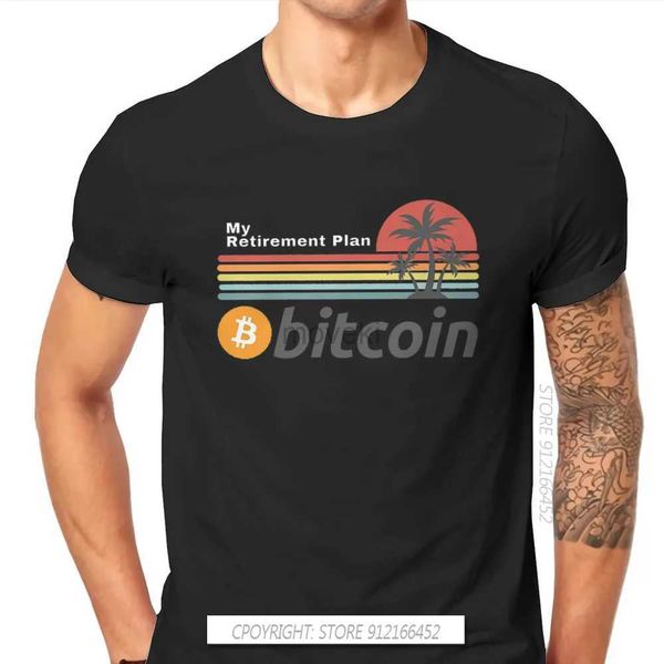 Herren T-Shirts Bitcoin Cryptocurrency Meme Mein Ruhestandsplan T-Shirt Klassische Mode-Mens-Kleidung Tops Plus Größe reines Baumwoll o-Neck T-Shirt 2443