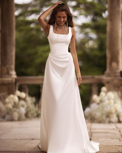 Vestidos de noiva de praia simples e elegantes vestidos de noiva bohemian goleado de cetim de cetim de gardão de garden bidal vestidos de noiva Bridal
